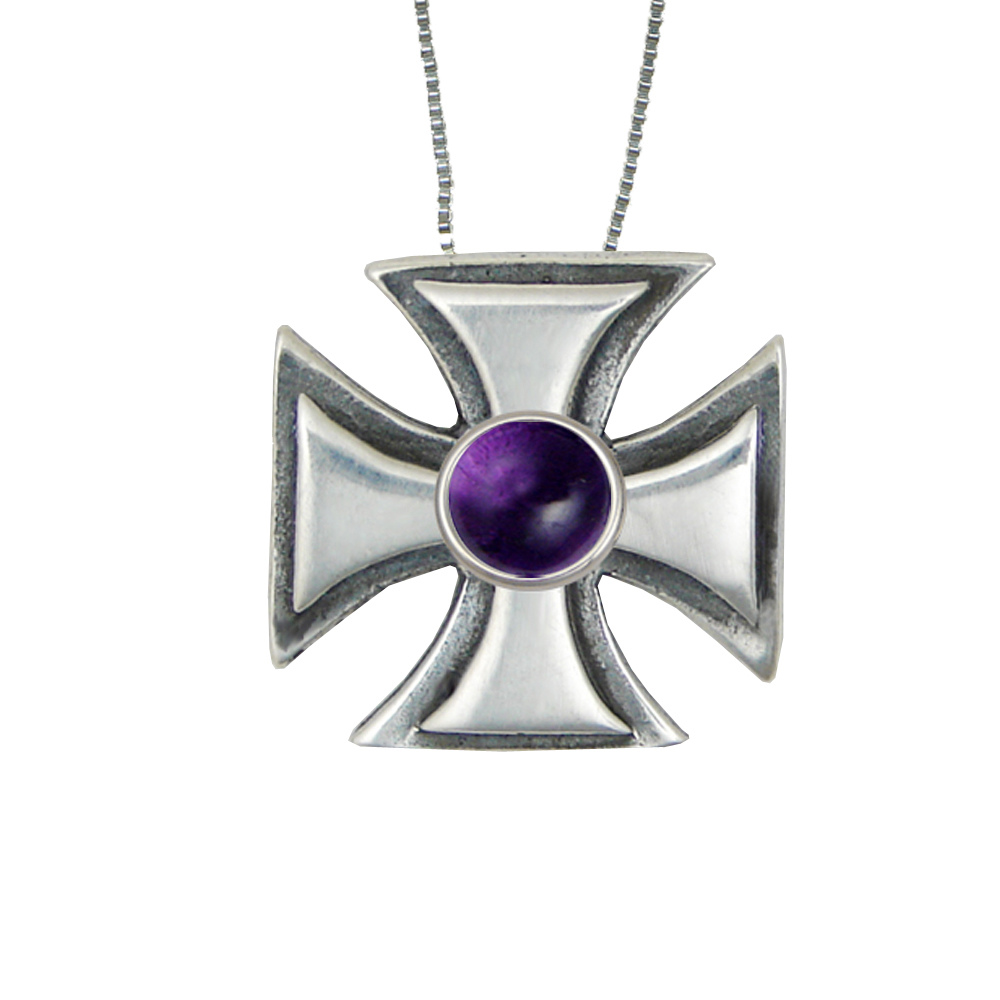 Sterling Silver Iron Cross Pendant With Amethyst